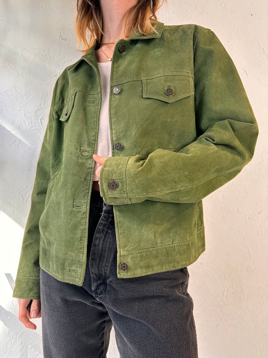 90s 'BUM' Green Suede Leather Jacket / Large