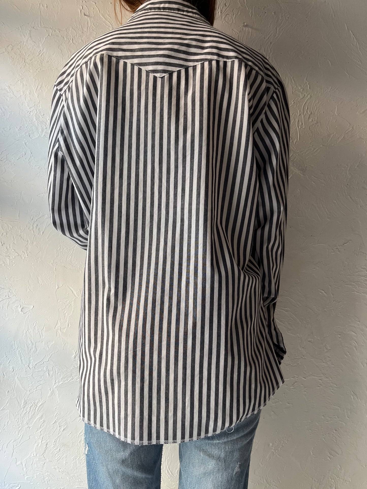 Y2k 'Wrangler' Striped Western Pearl Snap Shirt / Large