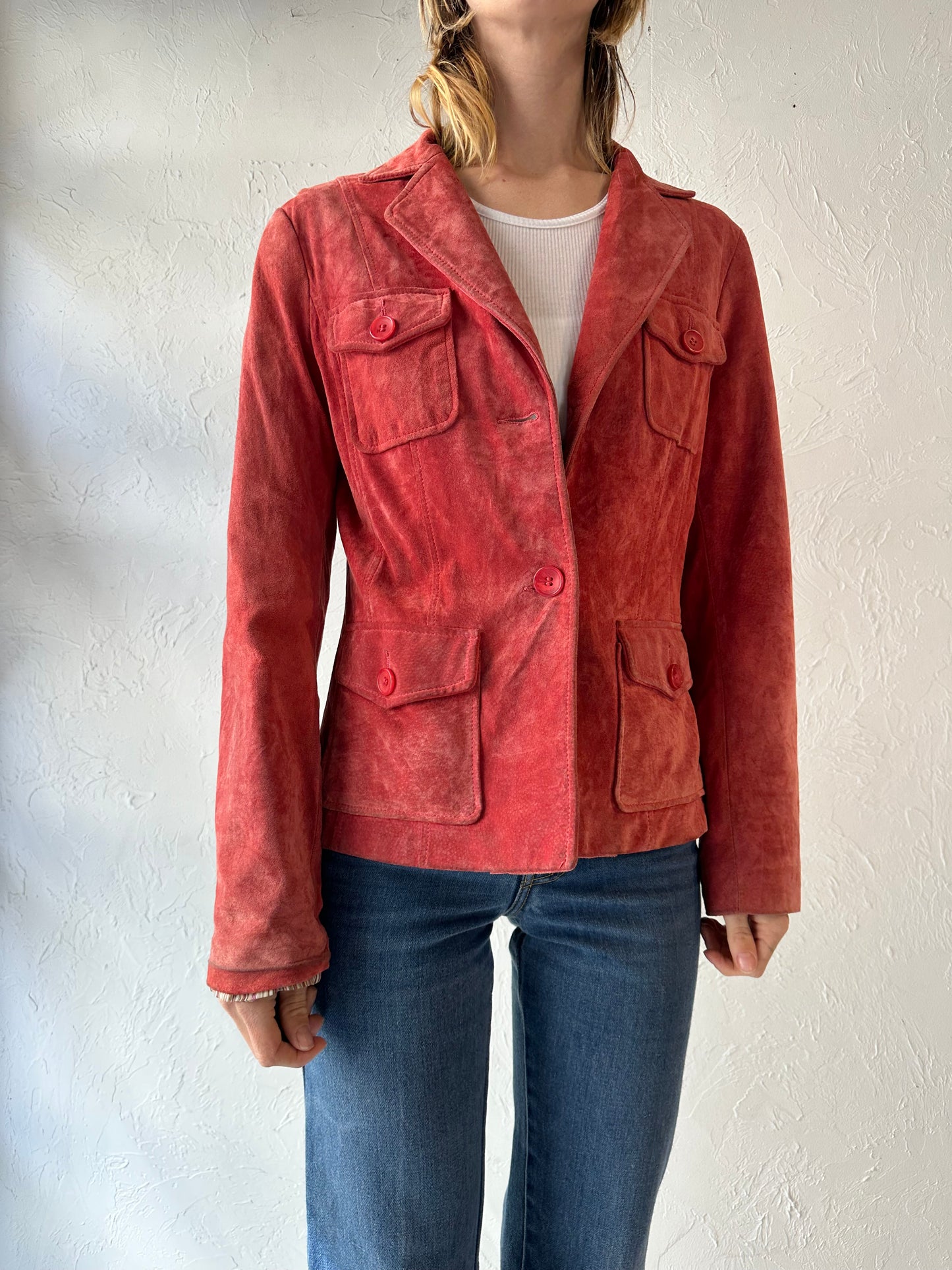 Y2k 'Danier' Red Suede Jacket / Small