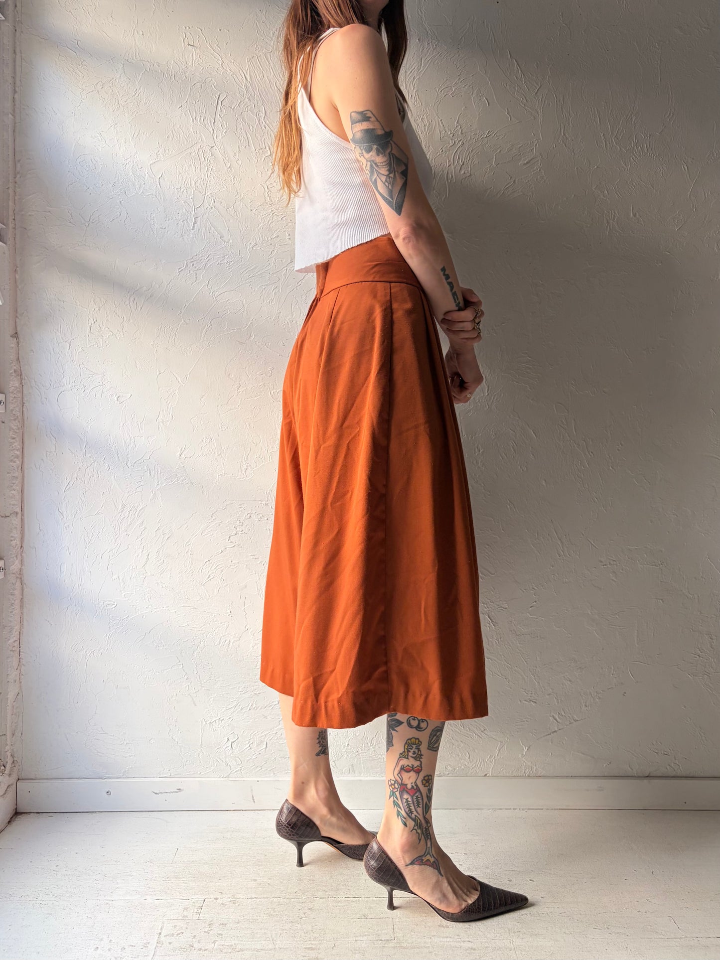 Vintage Retro Orange Wide Leg Shorts / Small