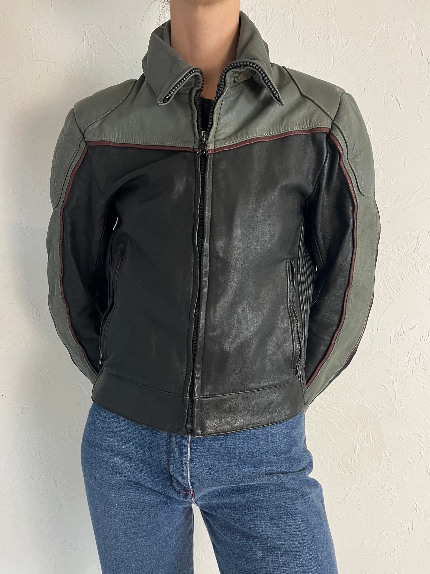 90s 'Tour Lion' Heavy Duty Leather Jacket / Medium