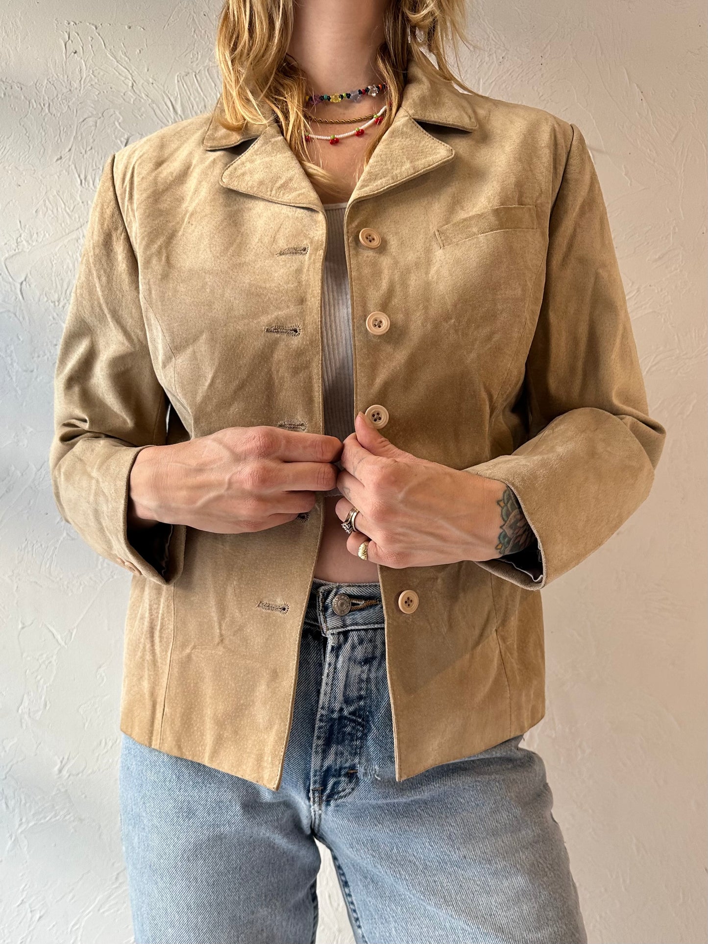 90s 'Liz Claiborne' Tan Suede Leather Jacket / Small