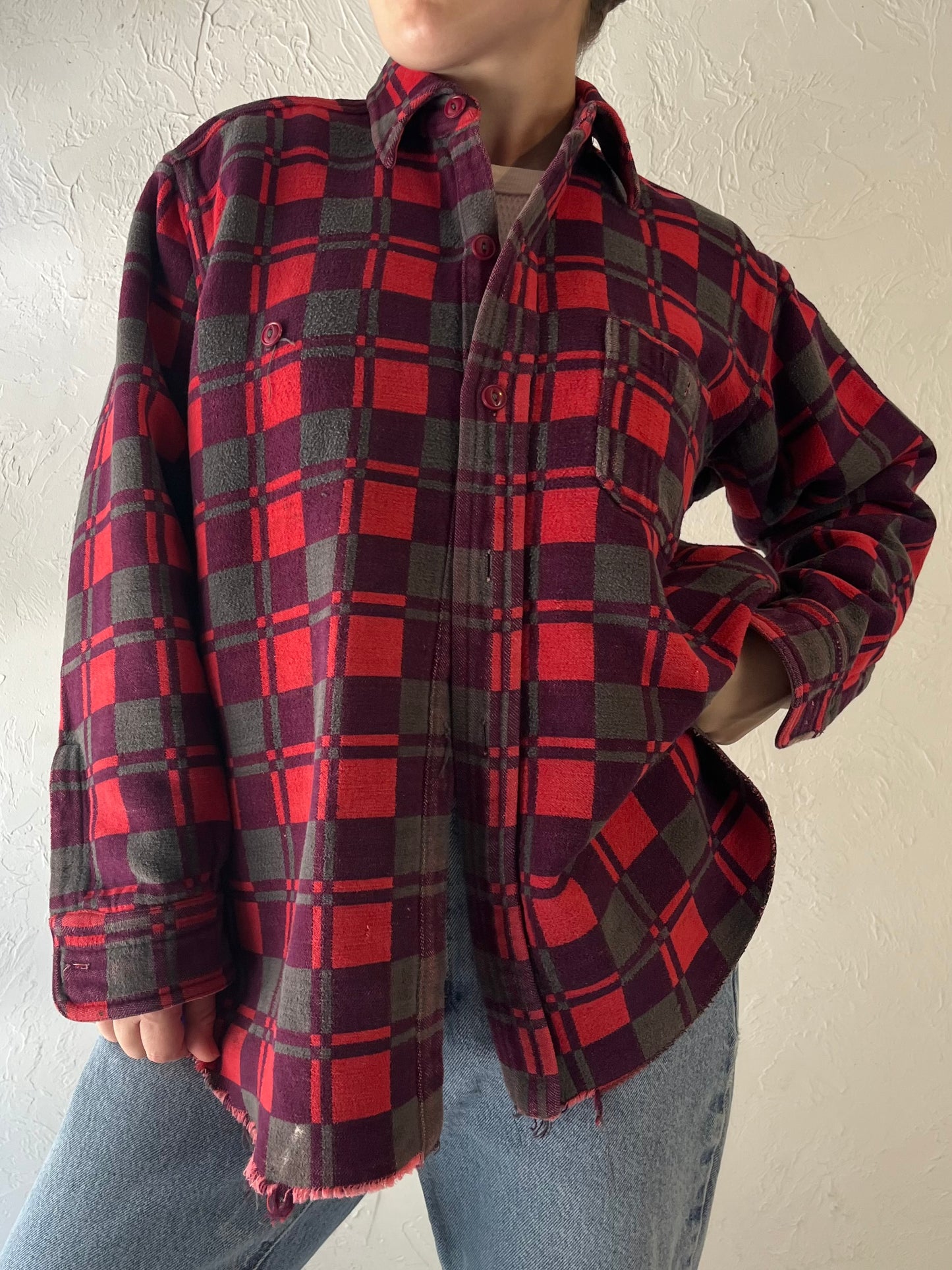 Vintage 'Champion' Red Cotton Flannel Shirt / Medium