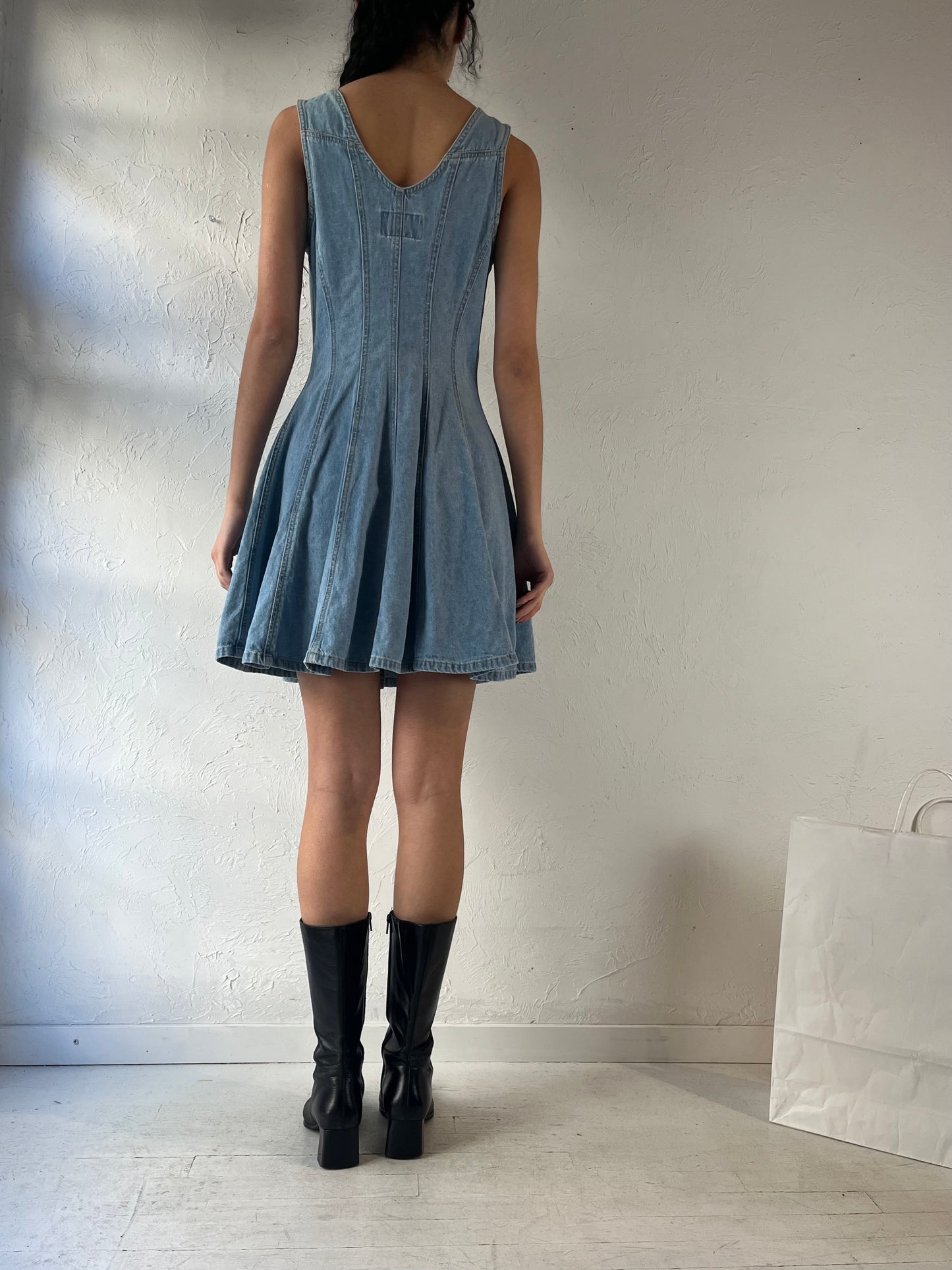 90s ‘Squeeze’ Button Up Denim Mini Dress / Small - Medium