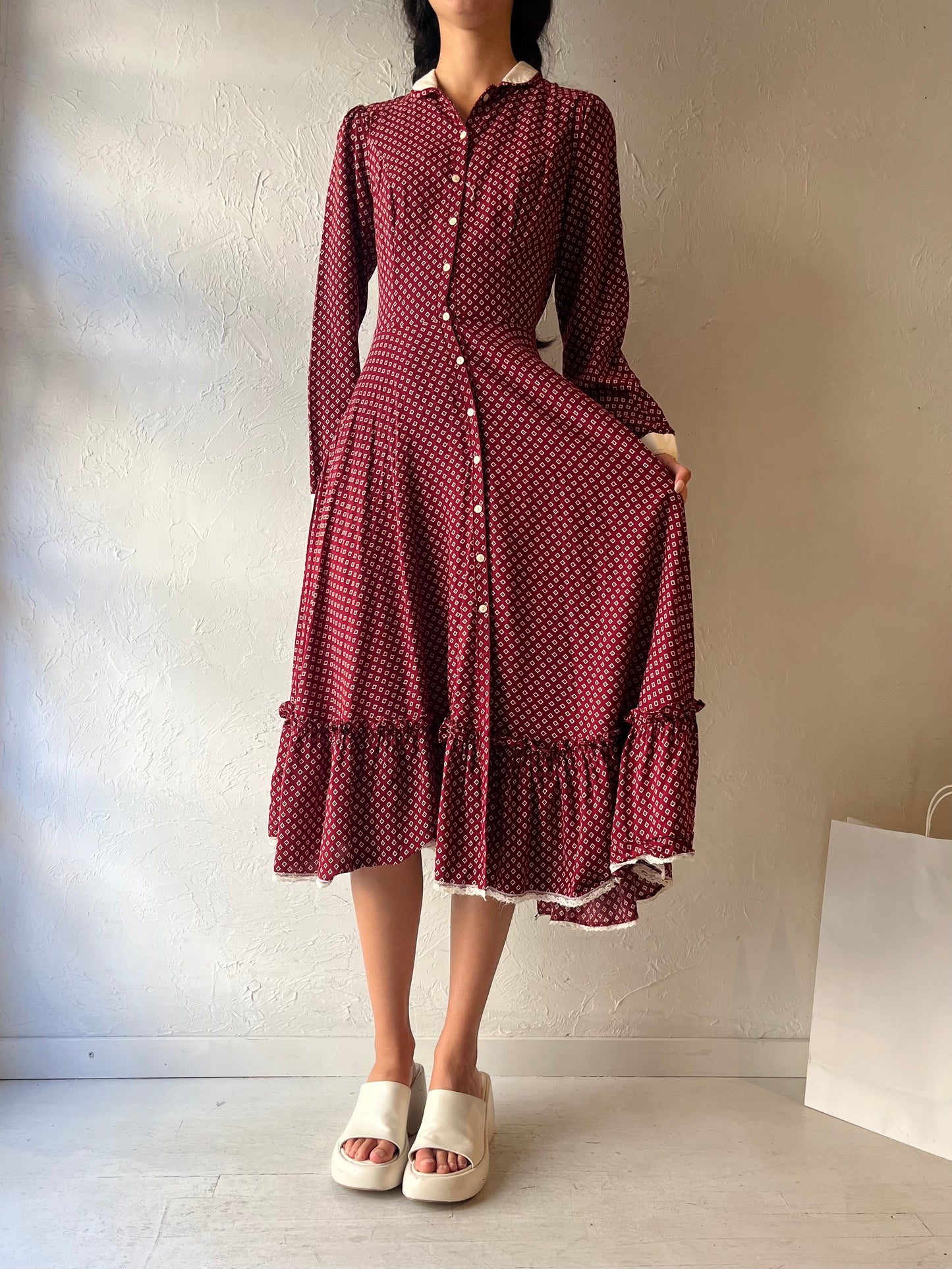 70s 'Gunne Sax' Long Sleeve Midi Dress / Small