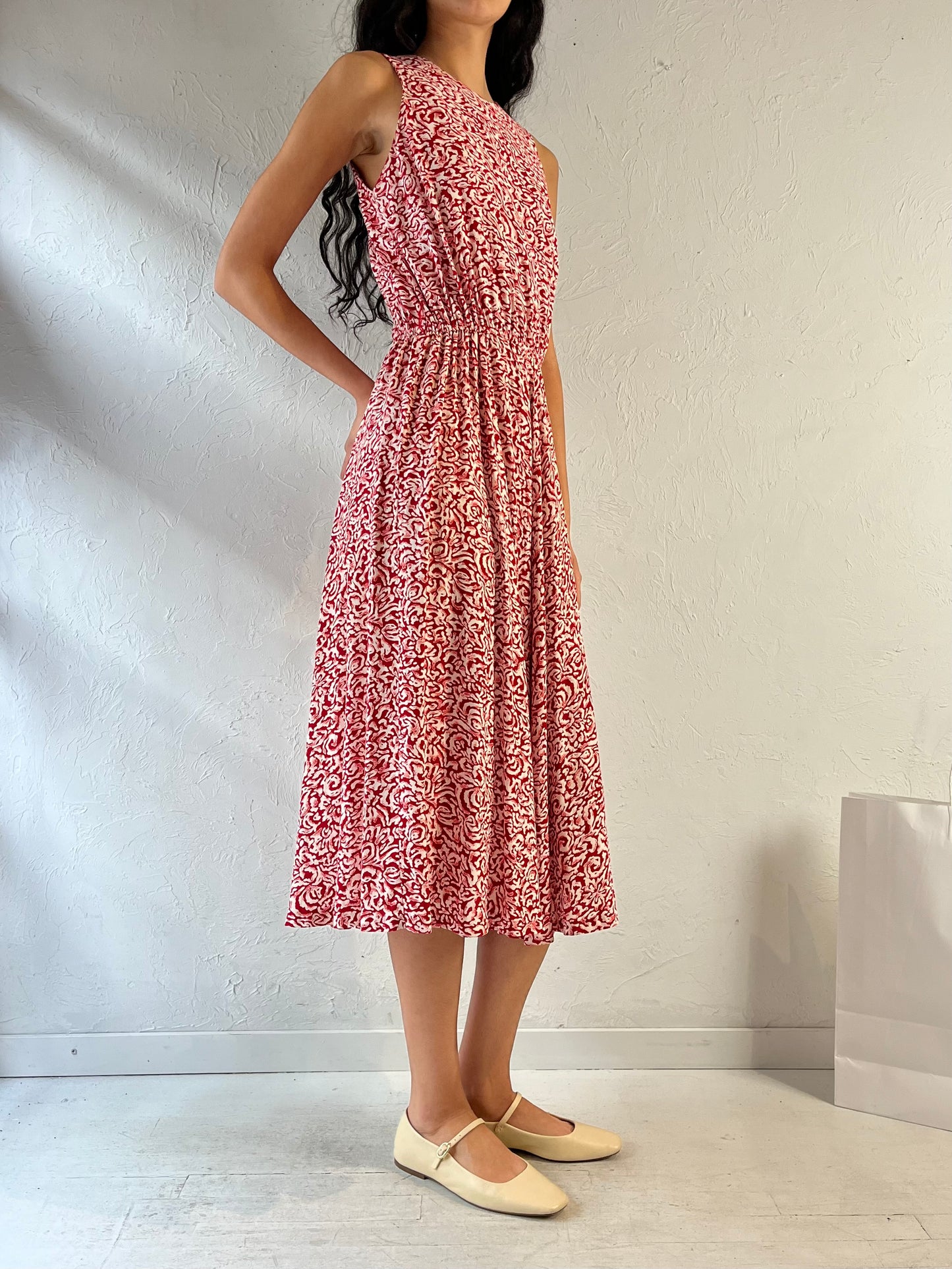 Vintage Y2K Red Sleeveless Midi Dress / Medium