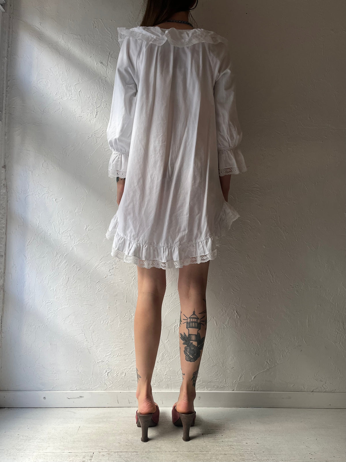 90s 'Intimate Details' White Cotton Romantic Mini Dress / Small