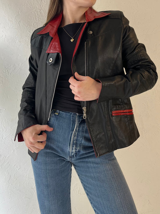 Y2k 'Kondratzky' Black and Red Leather Moto Jacket / Medium