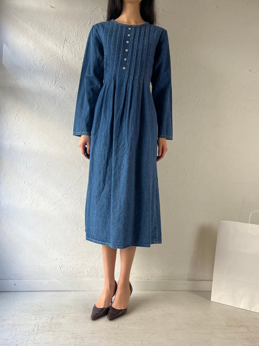 90s ‘Studio Ease’ Long Sleeve Denim Dress / Medium