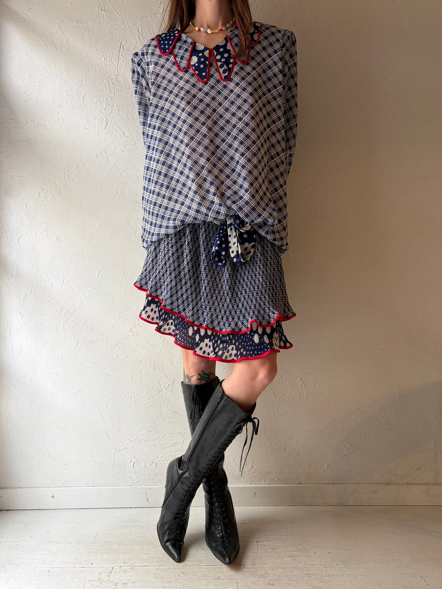 80s 'Dimensions Mosaic' Drop Waist Dress / Medium