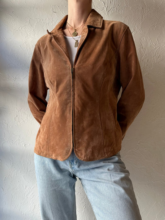 Y2k 'Live A Little' Tan Suede Leather Jacket / Large