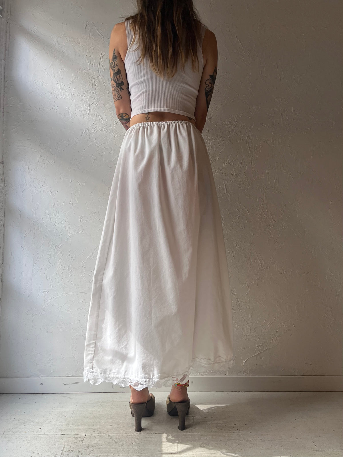 Vintage Handmade White Cotton Maxi Skirt / Small