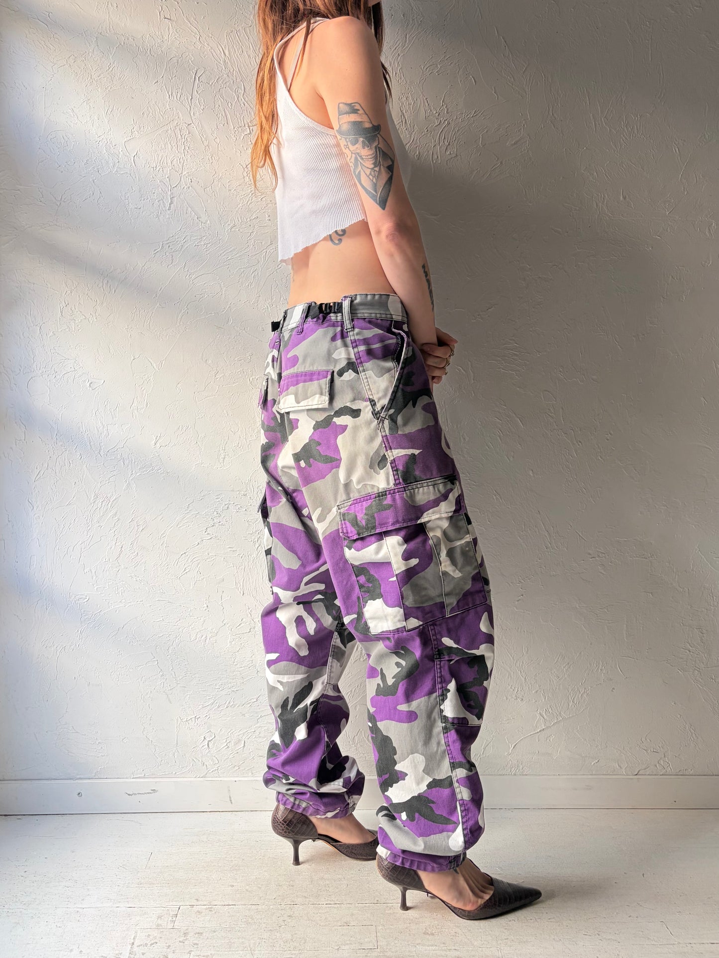 Y2K Authentic Army Purple Camouflage Pants / Vintage 2000s Military Streetwear Grunge Workwear Pants / Medium