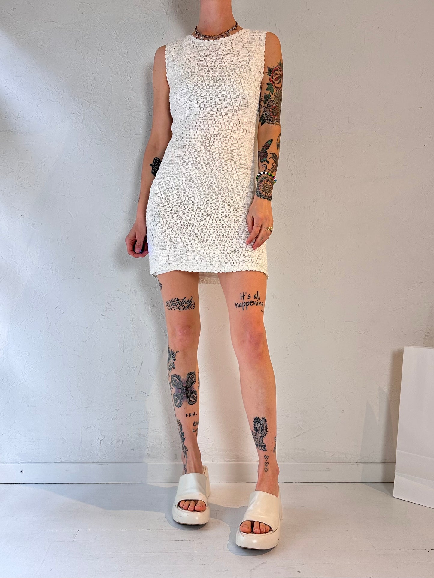 Y2k 'Valenti' White Knit Mini Dress / Medium