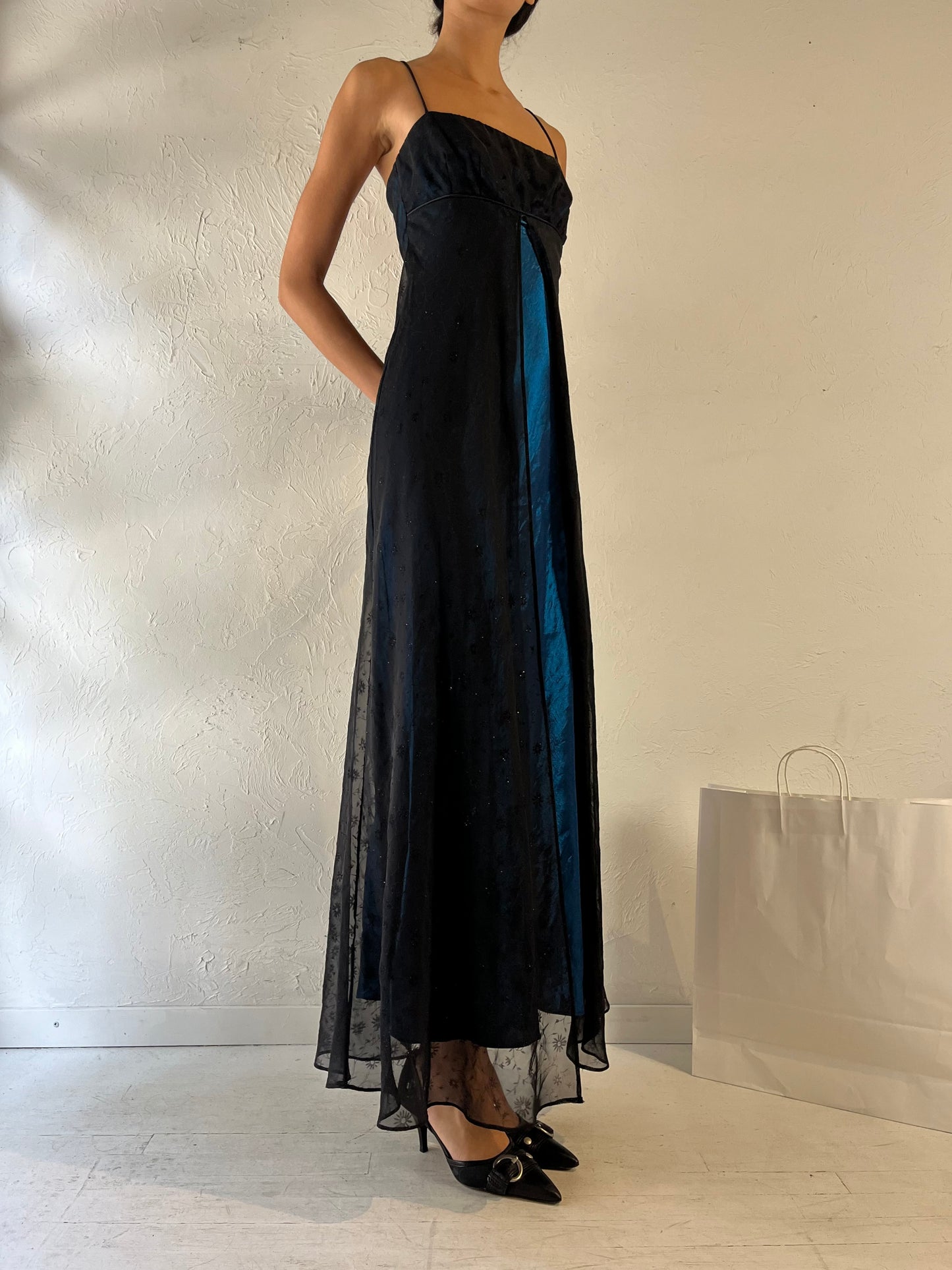 90s 'Morgan & Co' Navy Blue Formal Dress / Small