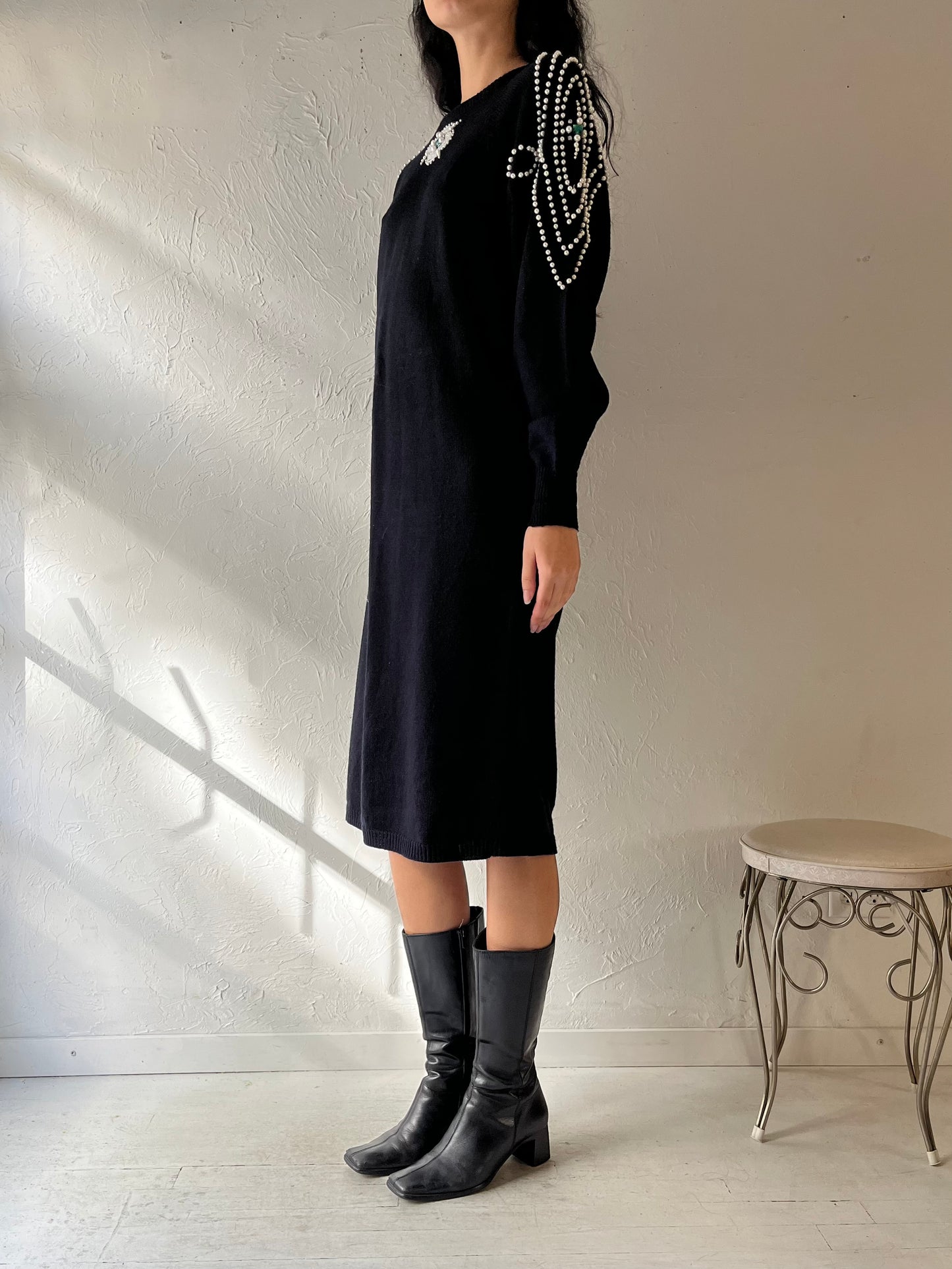 90s ‘Plain Jane’ Black Sweater Dress / Medium