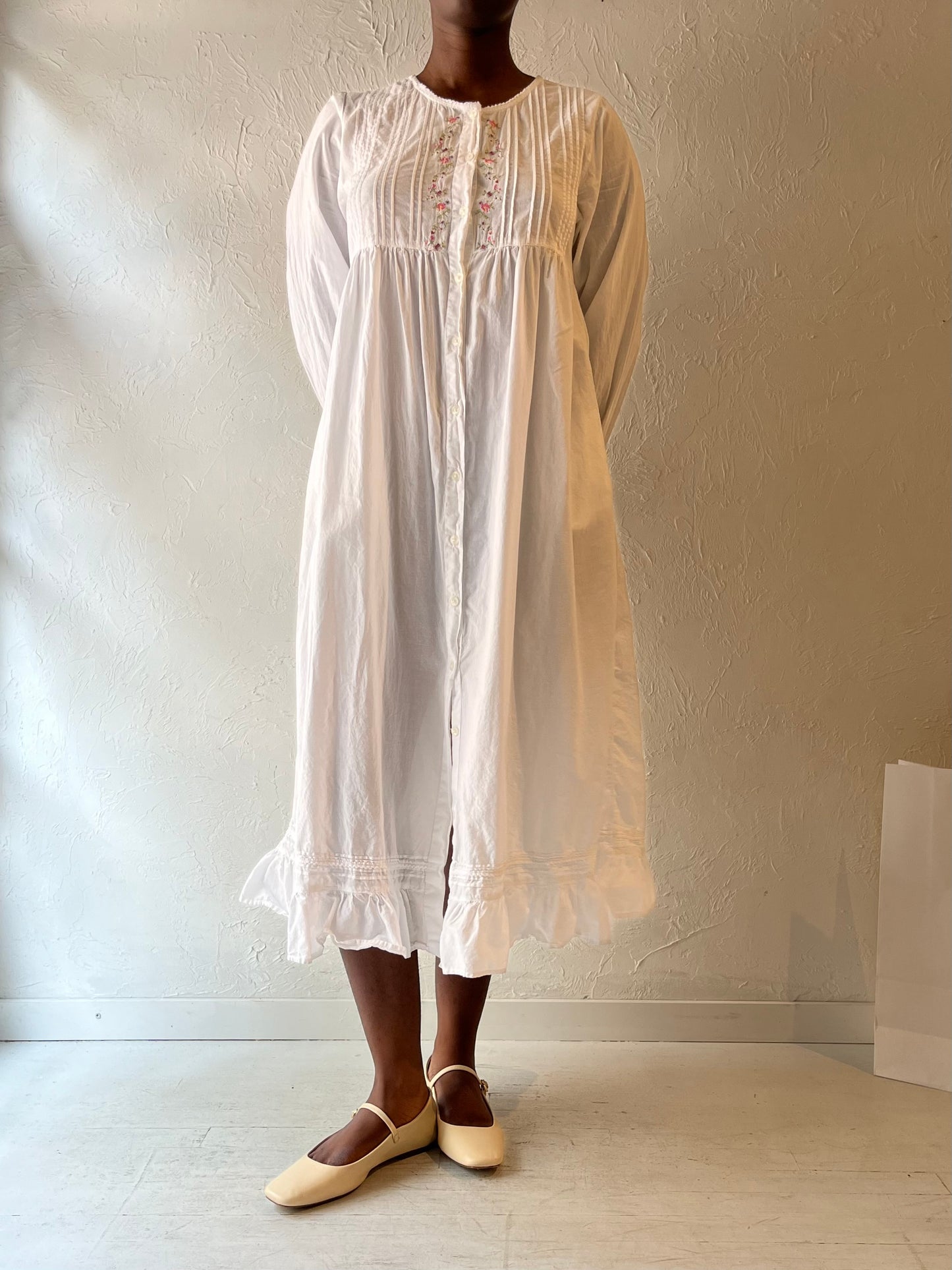 90s 'Gilligan O Malley' White Cotton Maxi Dress / Medium