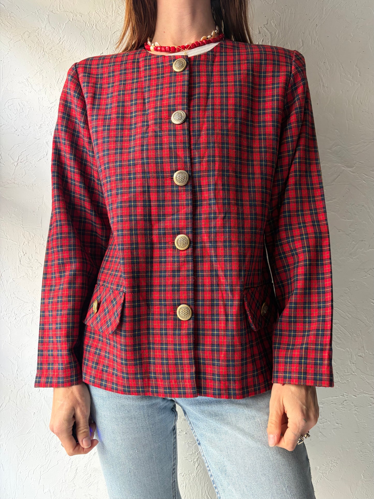 80s 'Camillia' Plaid Jacket / Medium