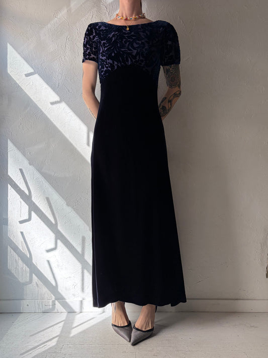 90s Purple Burnt Velvet Maxi Dress / Small