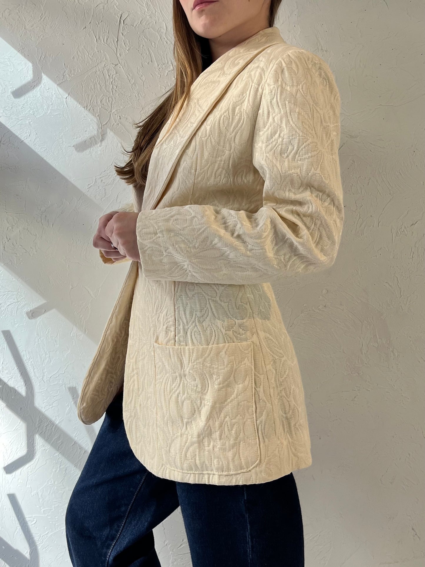 Vintage Cream Quilted Blazer Jacket / Small