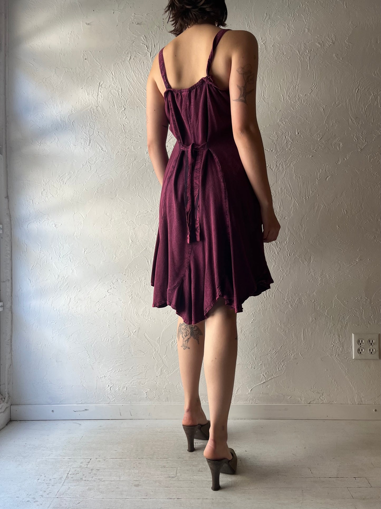Y2k 'Om Company' Maroon Whimsical Goth Fairy Core Summer Mini Dress / Large