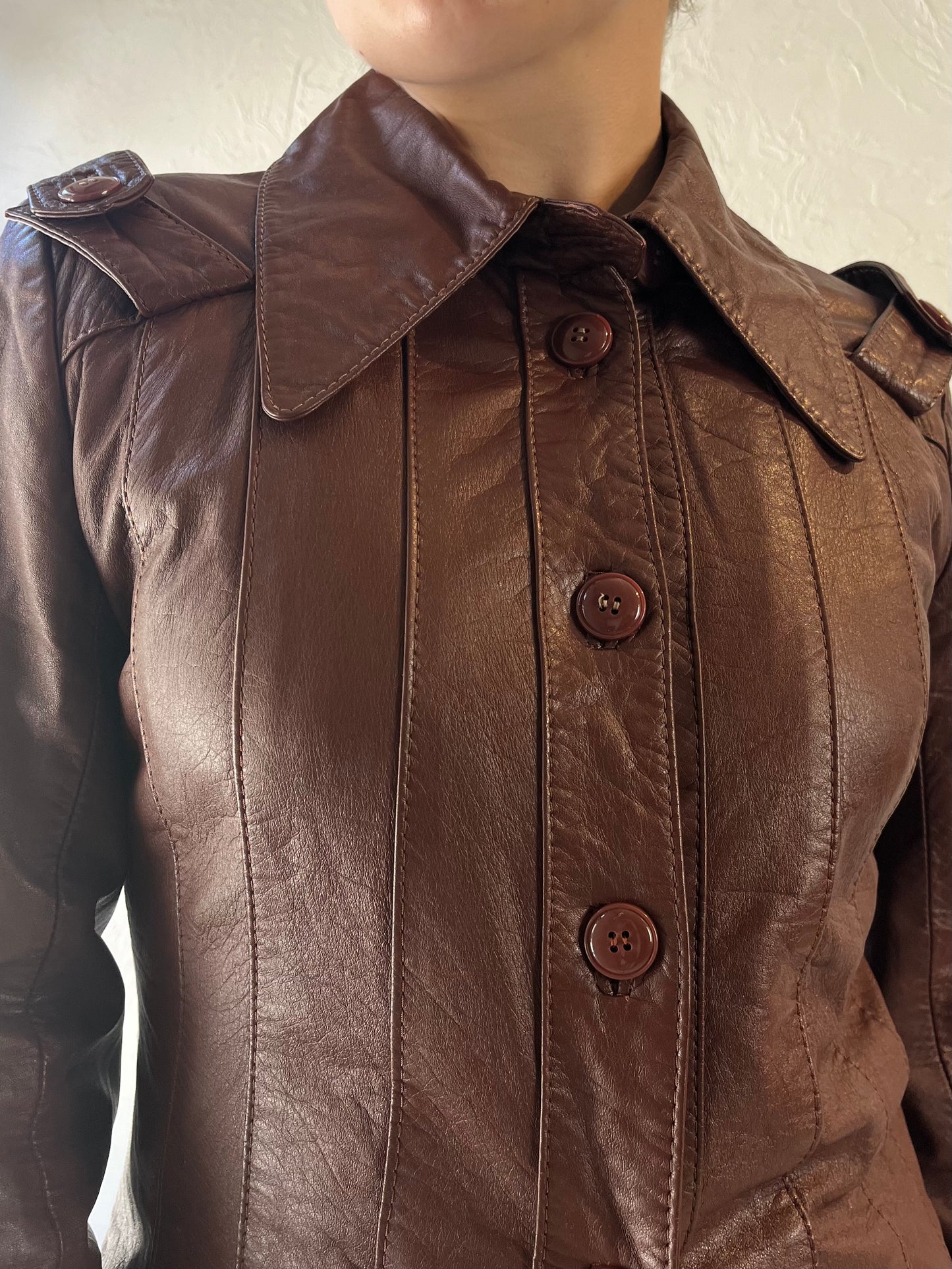 80s 'PBD' Brown Leather Jacket / XS