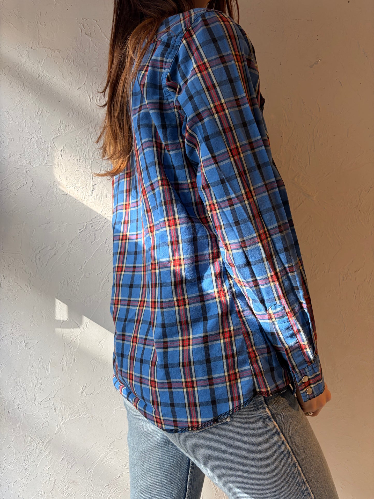 Y2k 'Wrangler' Blue Plaid Snap up Western Shirt / Small
