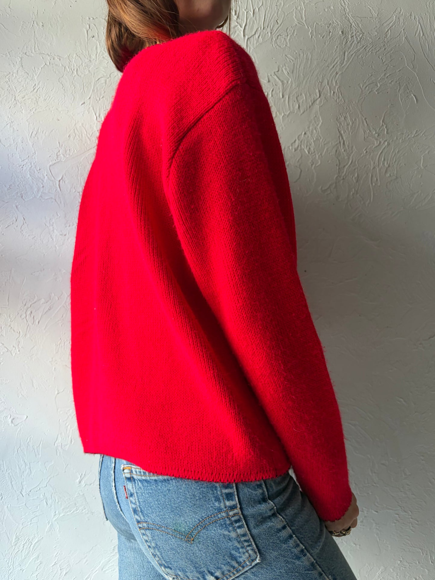 Vintage 'Tally Ho' Red Acrylic Cardigan Sweater / Medium