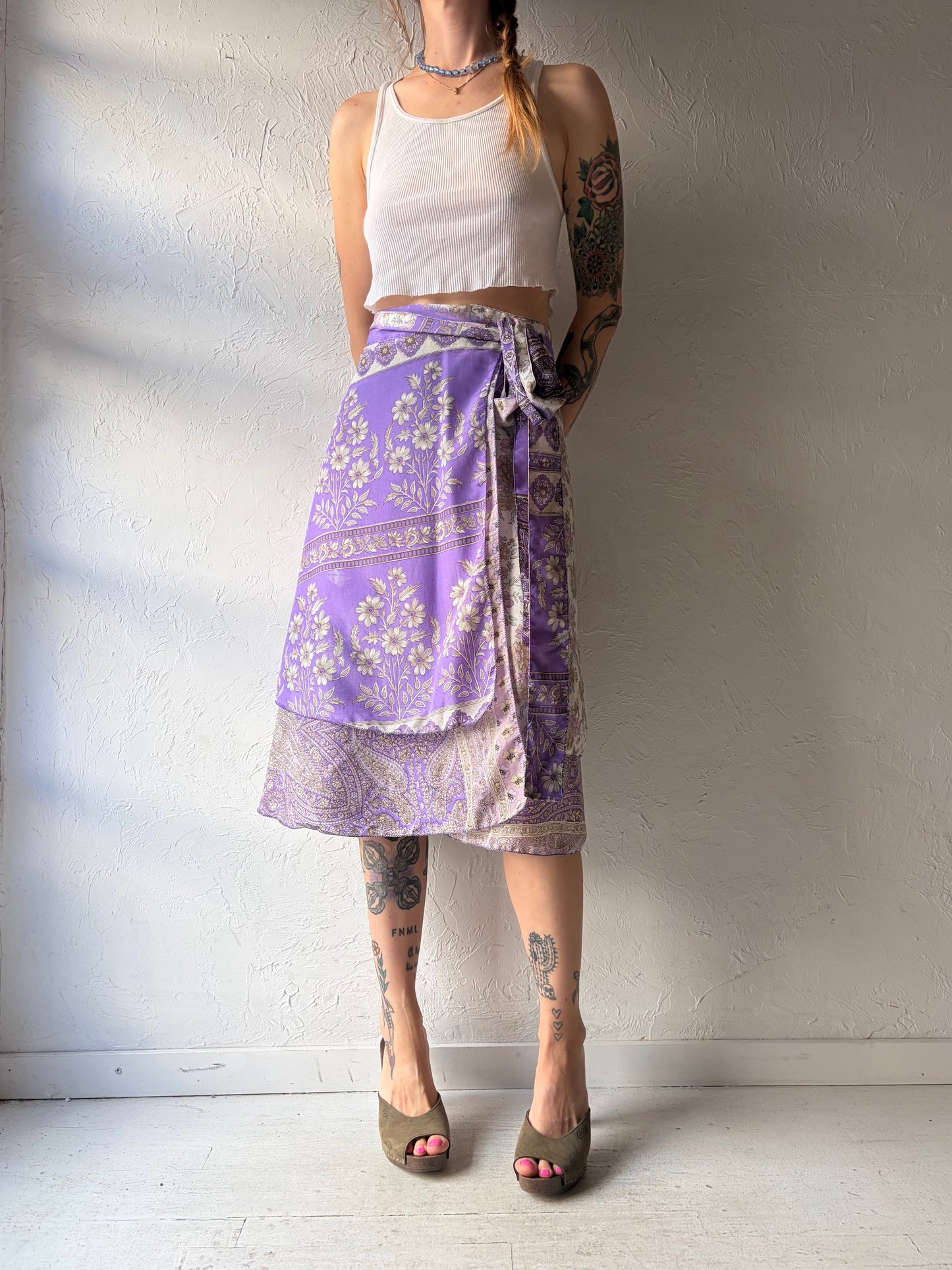 Vintage Purple Patterned Wrap Skirt / Small - large