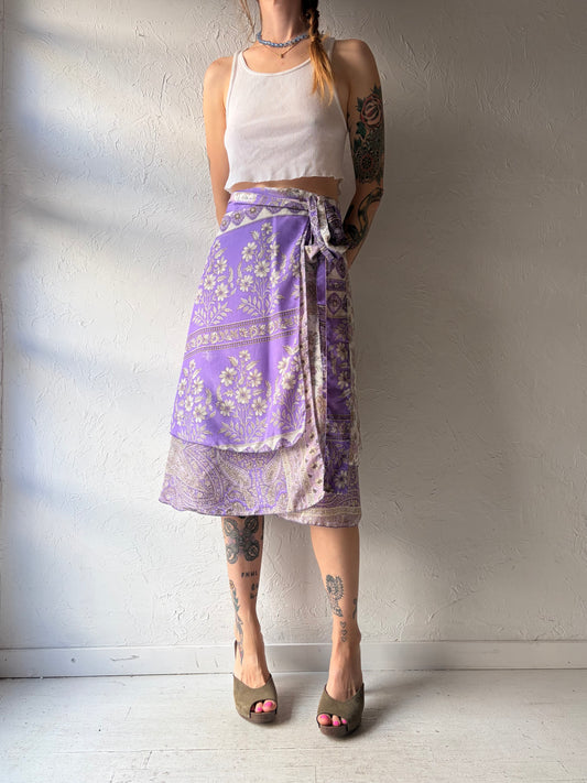 Vintage Purple Patterned Wrap Skirt / Small - large