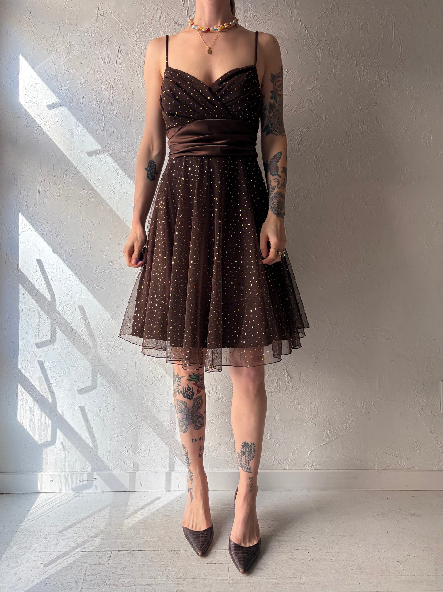 80s 'Jessica' Brown Formal Mini Dress / Medium