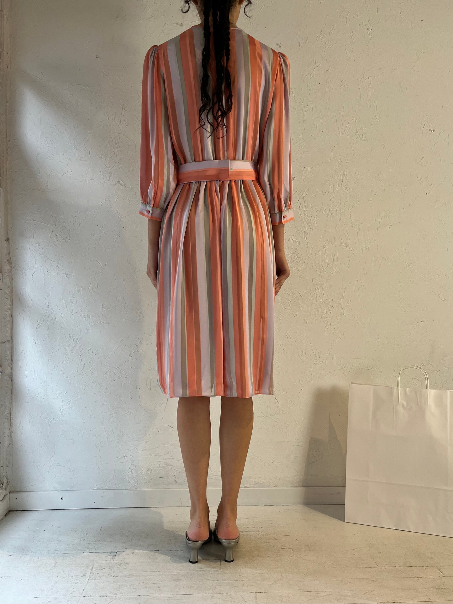 80s ‘Leslie Faye’ Striped Long Sleeve Dress / Medium