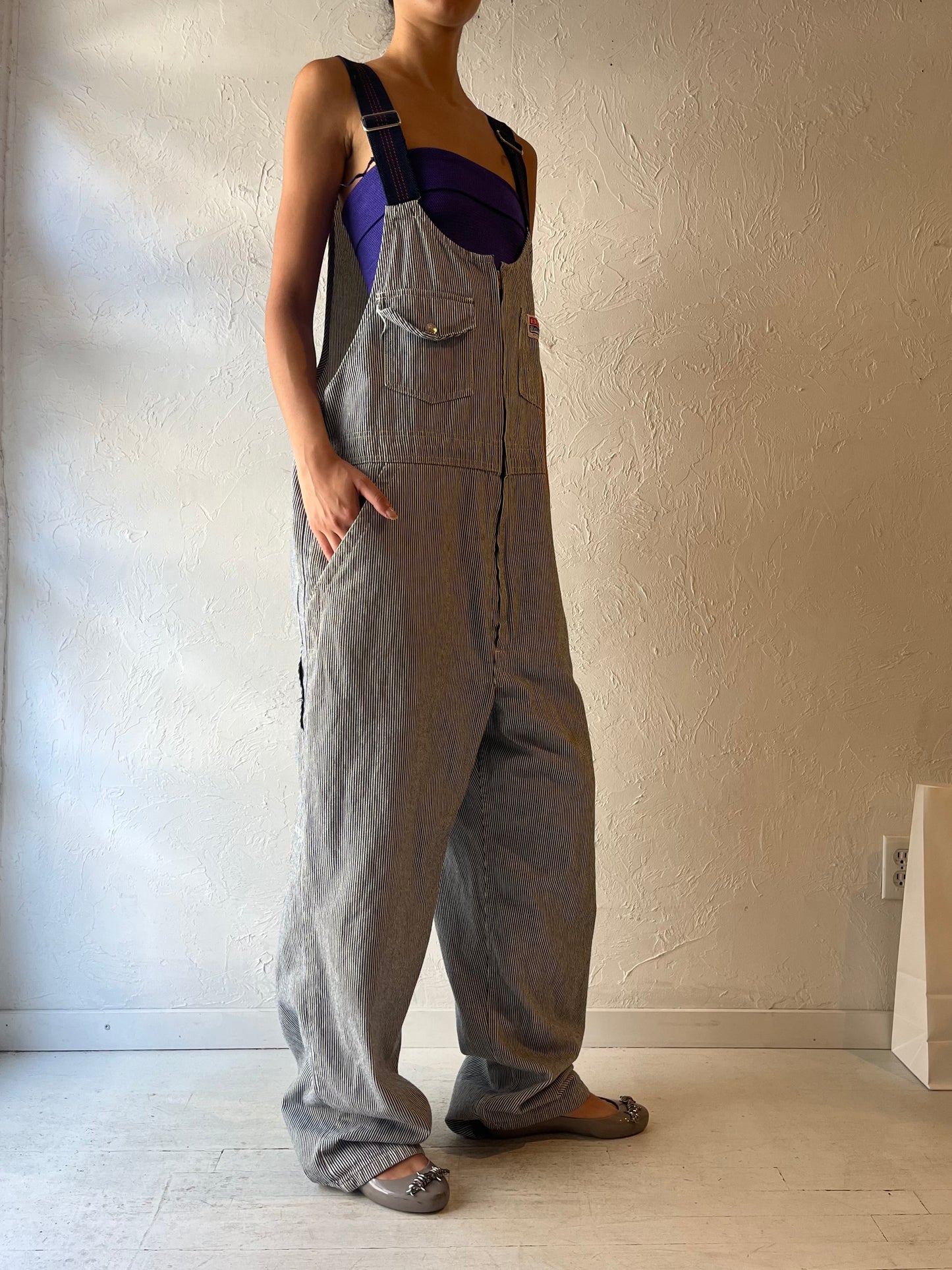 90s ‘Big B’ Pin Stripe Work Wear Overalls / XL