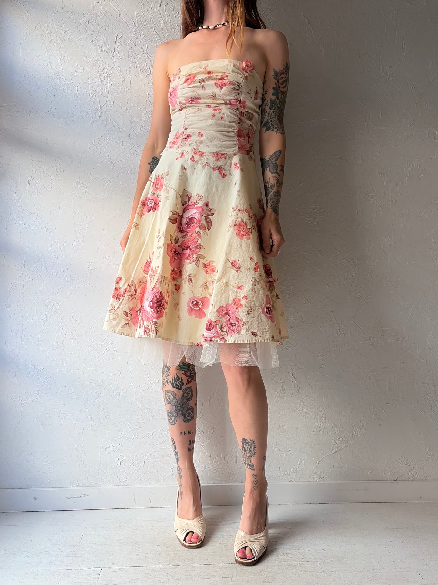 Y2k 'Ruby Rox' Strapless Floral Formal Dress / Small