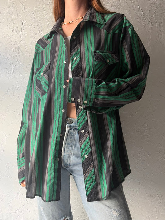 Vintage 'Wrangler' Western Striped Pearl Snap Shirt / XL