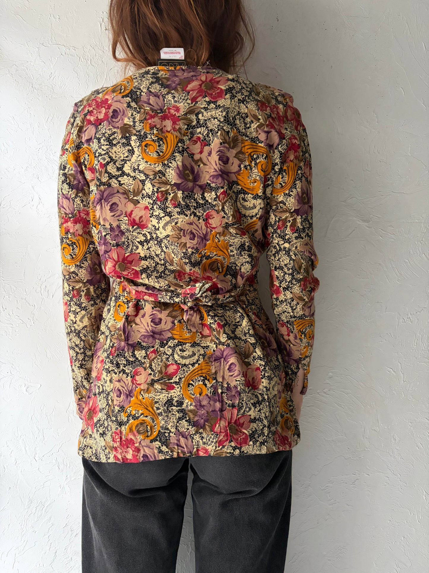 80s 'Algo' Floral Patterned Retro Top / Small