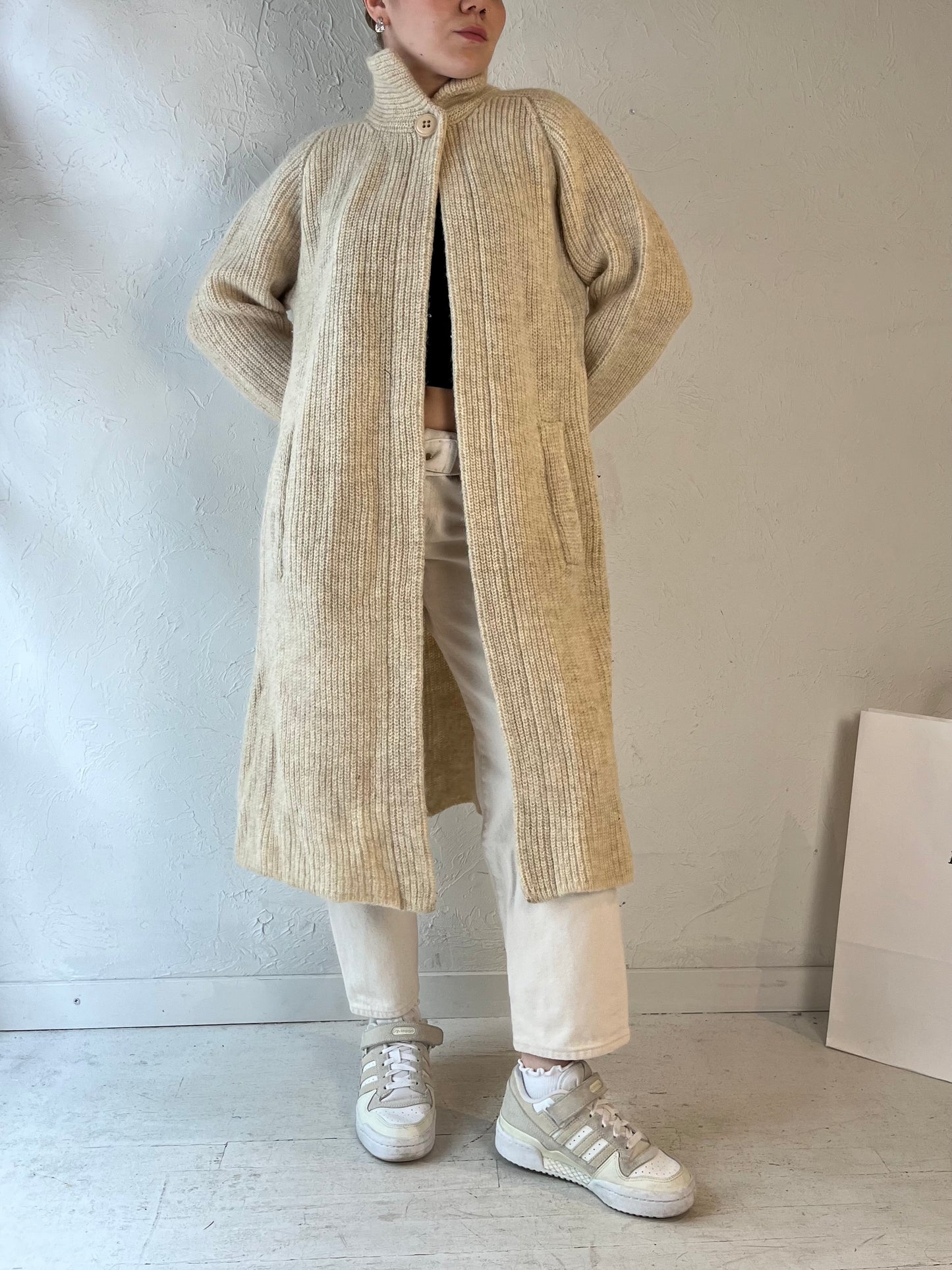 90s 'FSA Collection' Cream Wool Cardigan Sweater / Medium