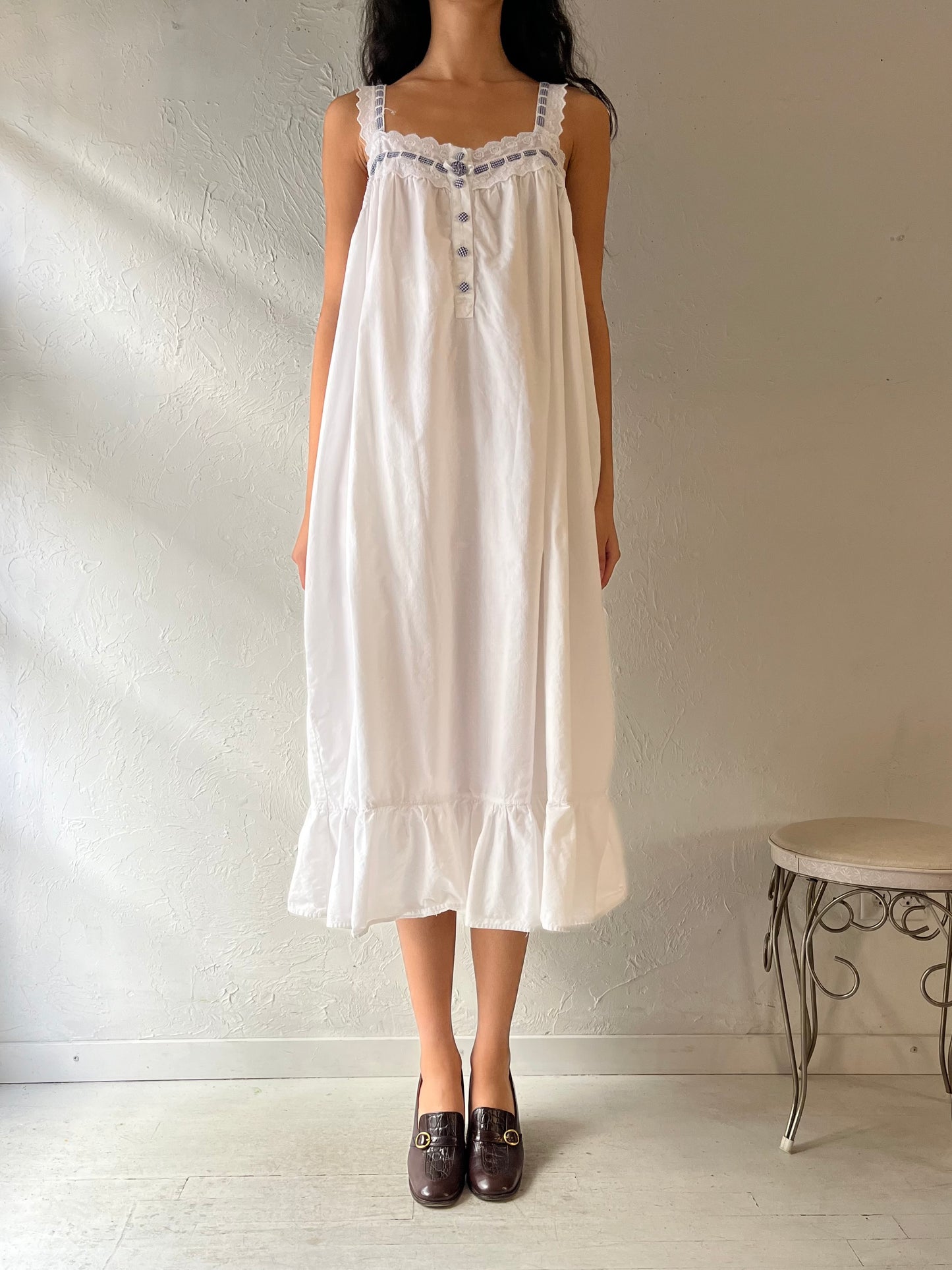 Vintage White Cotton Dress / Large