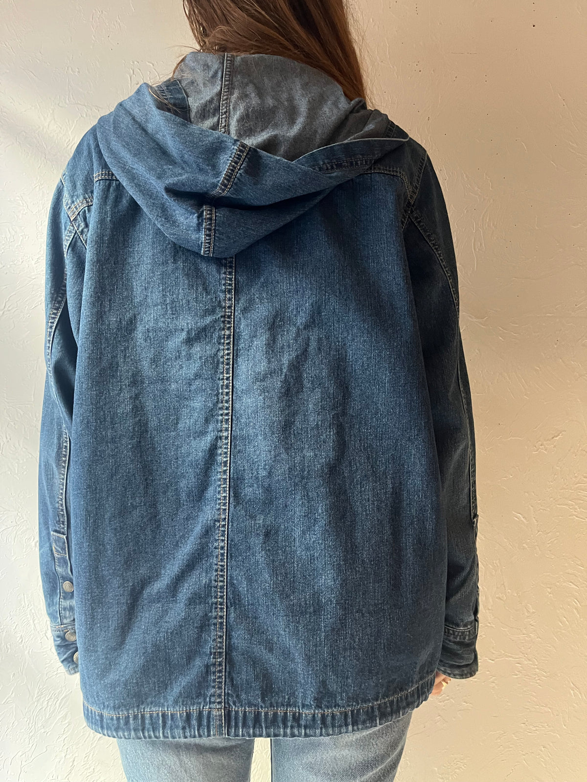Y2k ‘Eddie Bauer’ Blue Denim Plaid Lined Chore Workwear Utility Jean Jacket / Medium