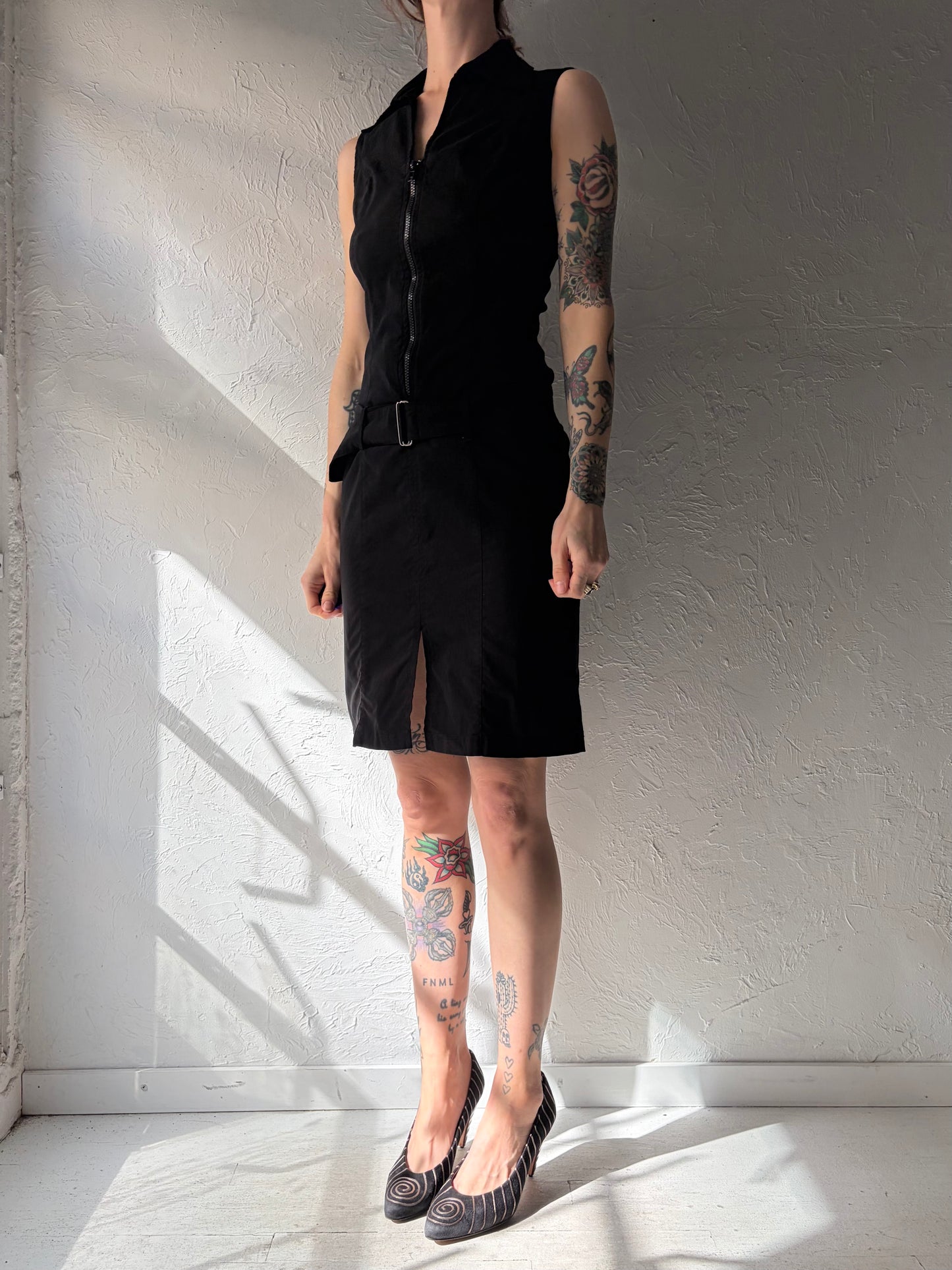 Y2k 'Jeri-Mo' Black Fitted Dark Academia Midi Dress / Small