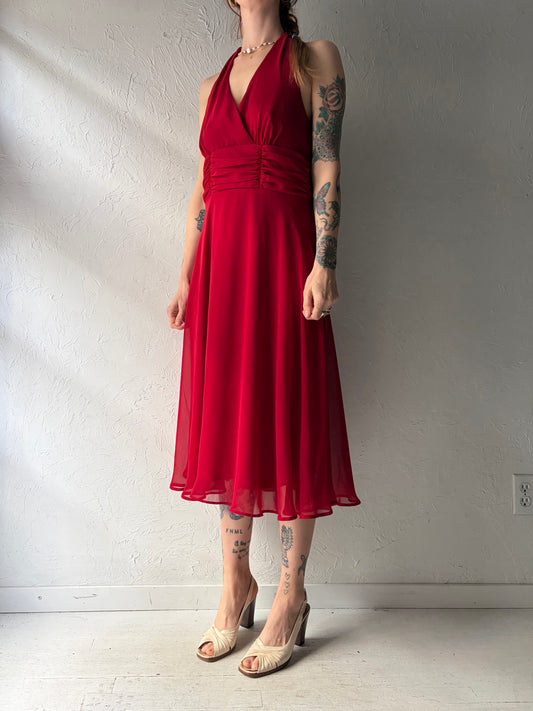 Y2k 'Connected' Red Romanic Formal Party Halter Dress / Medium