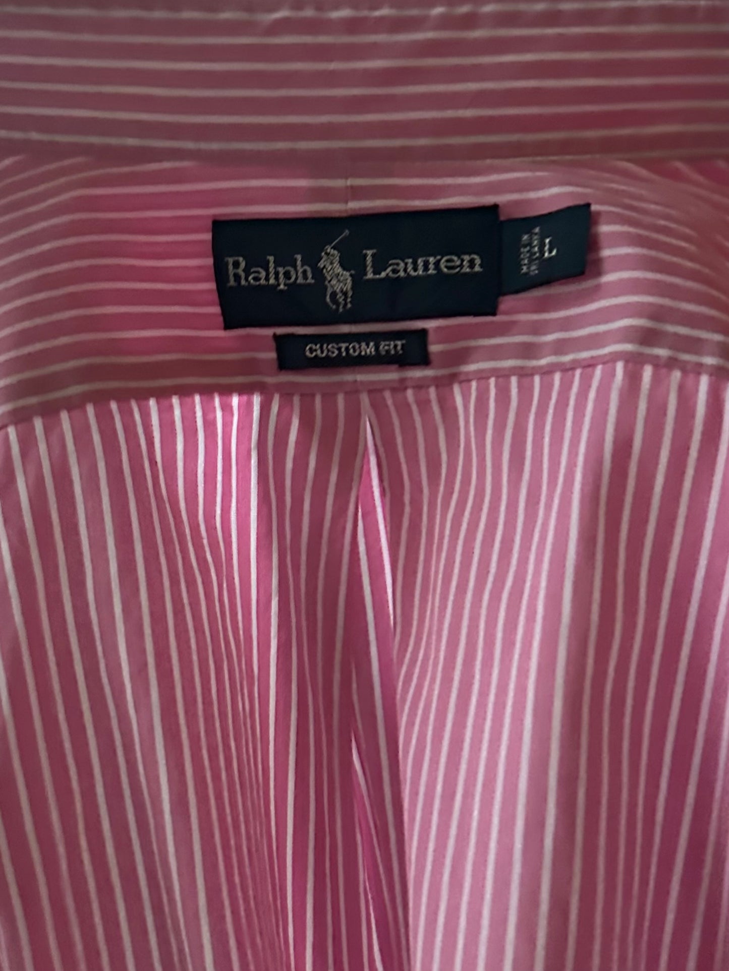 Y2k 'Ralph Lauren' Pink Striped Dress Shirt / Large