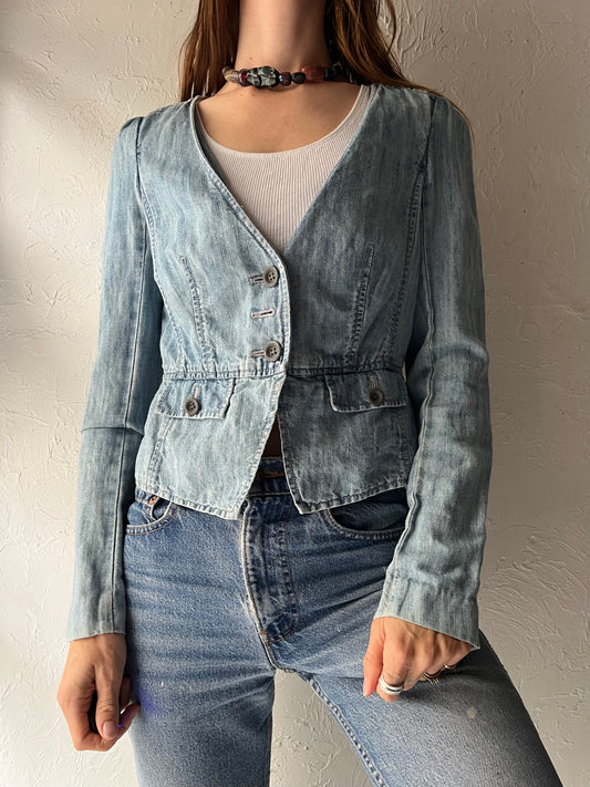 Y2K 'Juicy Couture' Light Wash Denim Cropped Blazer Preppy Coquette Jean Jacket / Small