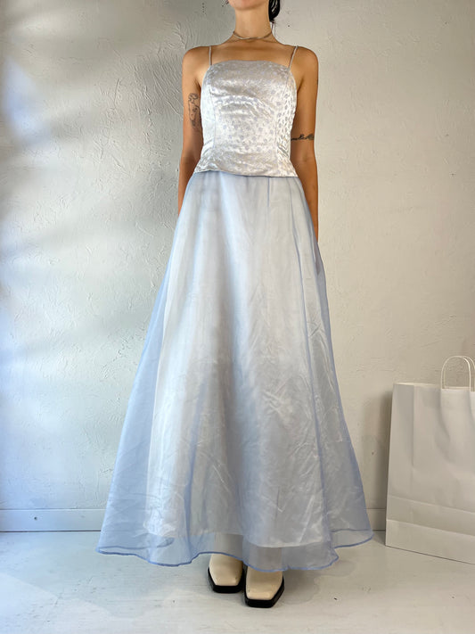 90s 'Be Smart' Pale Blue Prom Dress / Medium