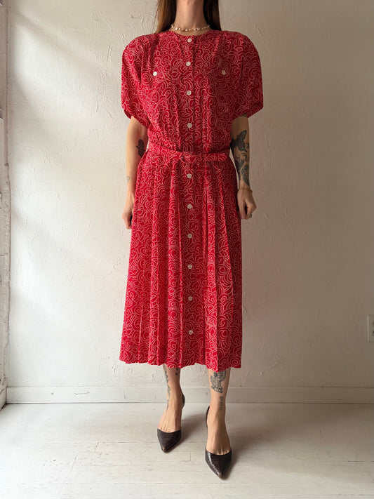 90s 'Liz Clairborne' Red Patterned Office Wear Summer Shirt Dress / Large