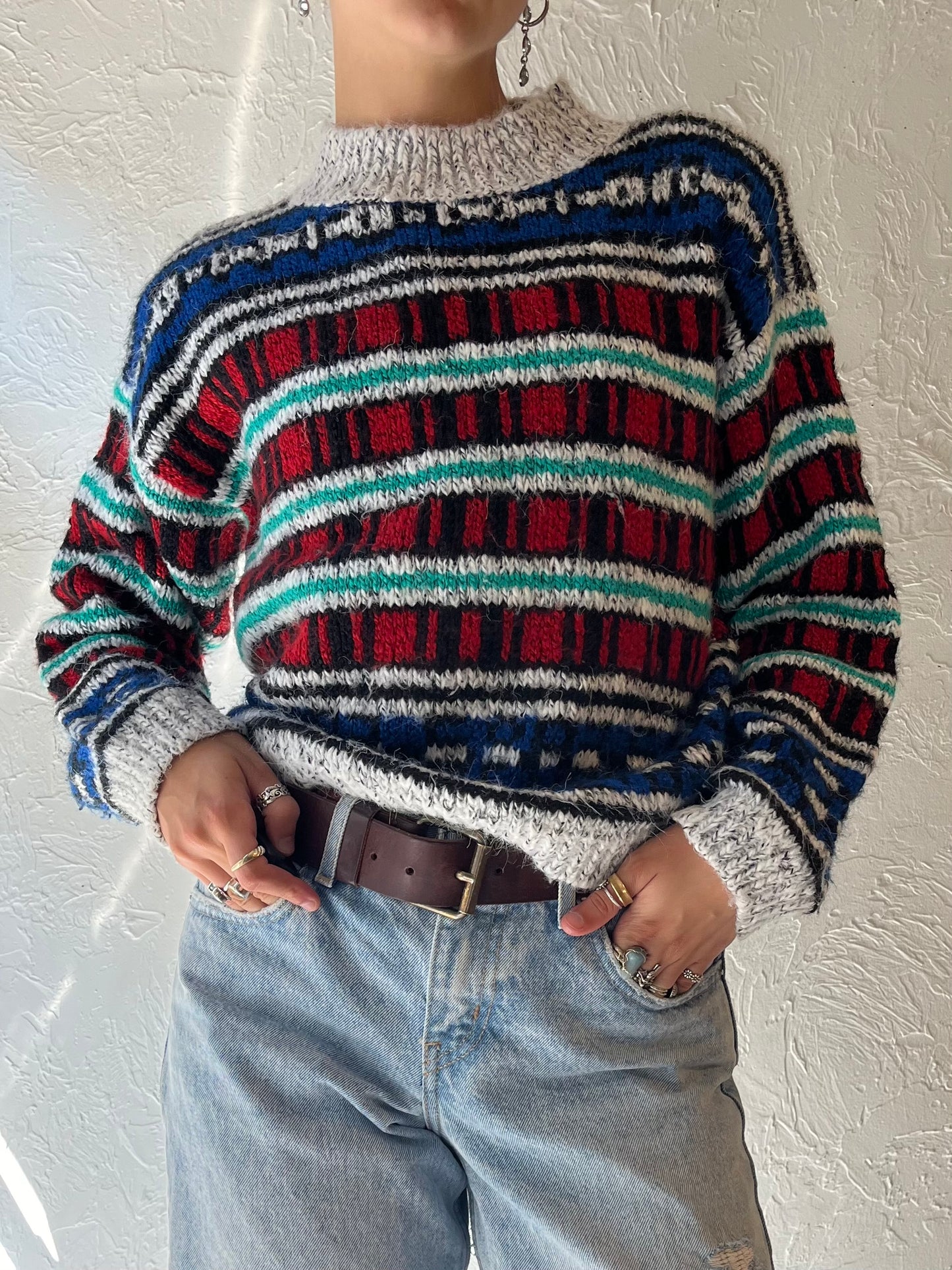 90s 'TQ' Striped Knit Sweater / Medium