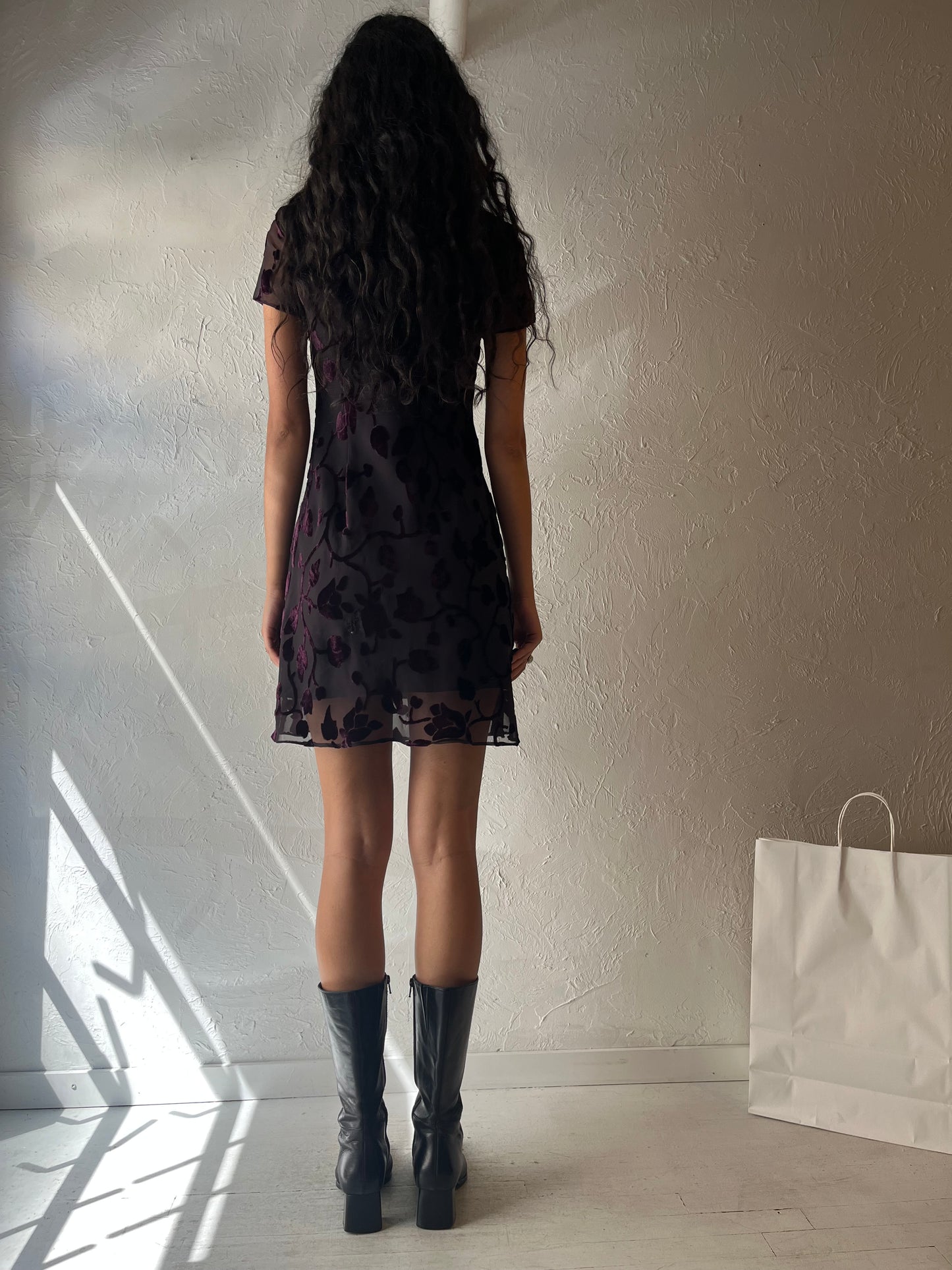 90s ‘Jones New York’ Burnt Velvet Mini Dress / Small