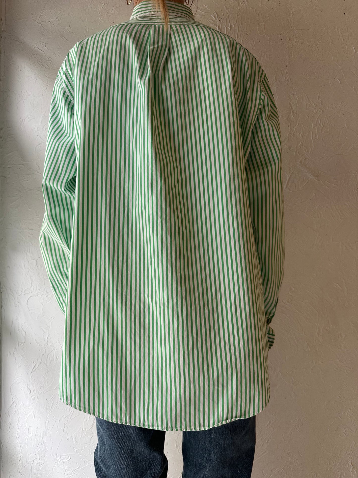 Y2k 'Ralph Lauren' Green Striped Button Up Shirt / Large