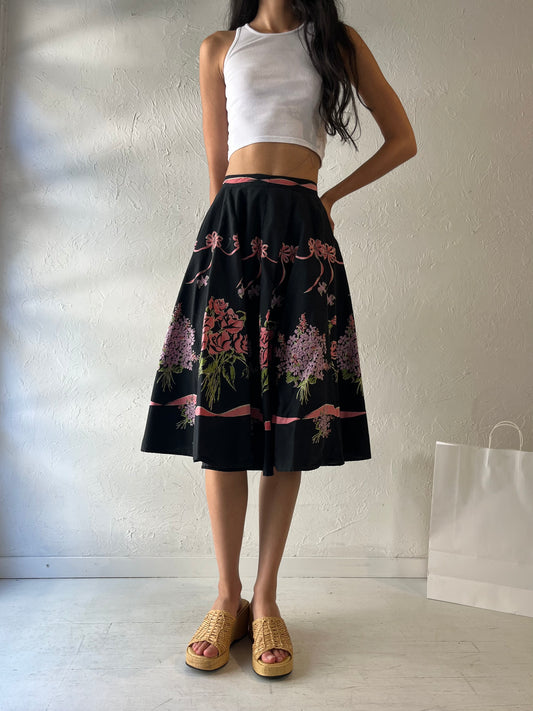 Vintage Handmade Black Bow Midi Skirt / Small