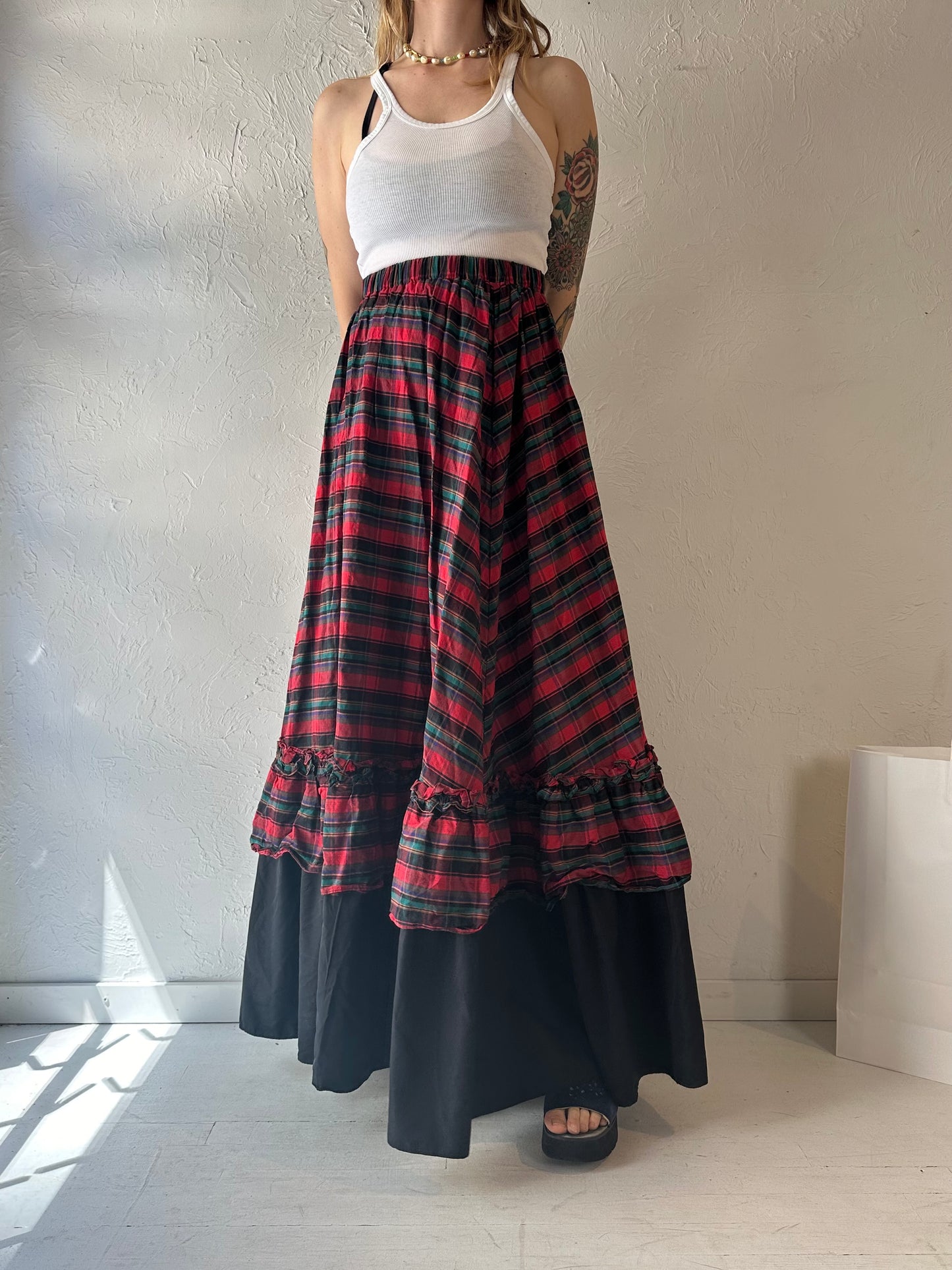 Vintage Handmade Plaid Maxi Skirt / XS